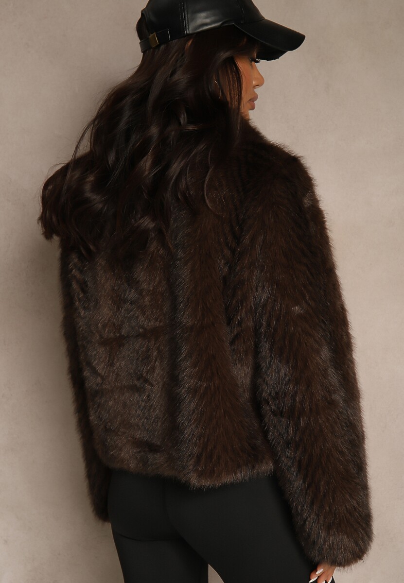 Brązowa Klasyczna Kurtka Futerko z Zapięciem na Zamek Błyskawiczny Tuswella