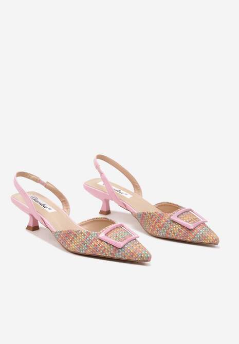 Różowe Czółenka na Kaczuszce Slingback Ozdobione Klamrą Korreia