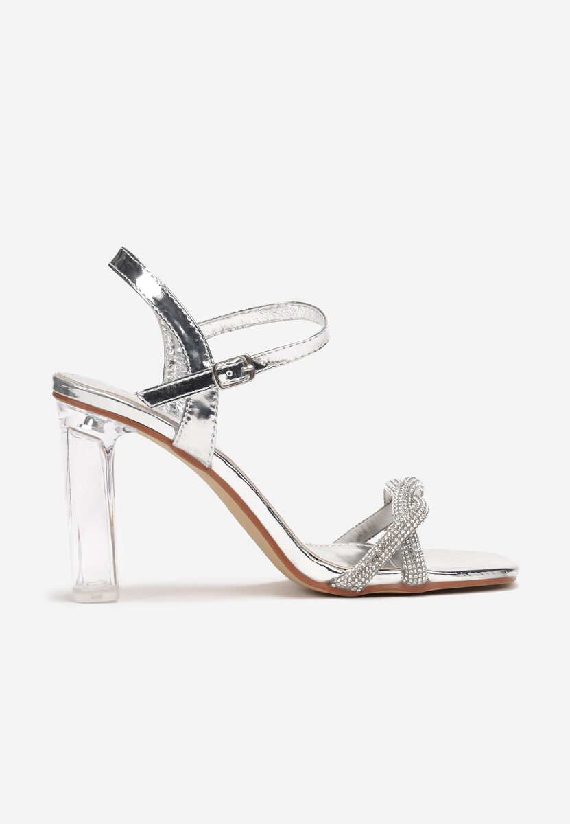 Srebrne Sandały na Przezroczystym Obcasie z Paskami z Cyrkoniami Arlingta