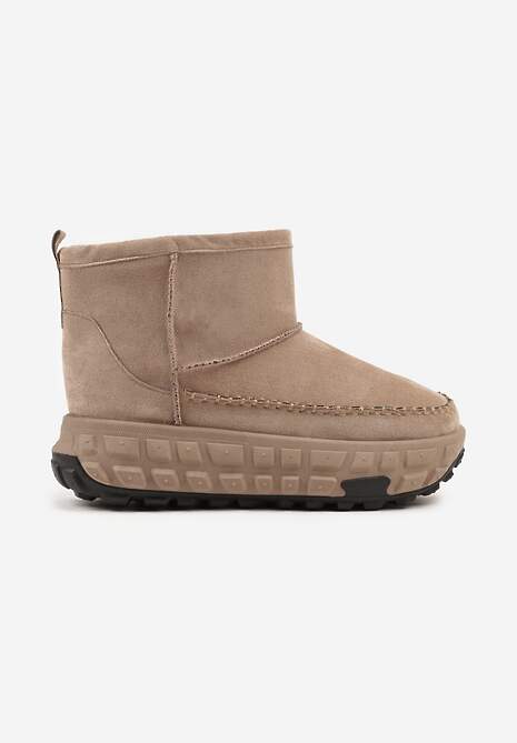 Ciemnobeżowe Śniegowce na Platformie Ozdobionej Tłoczeniem Apinelle