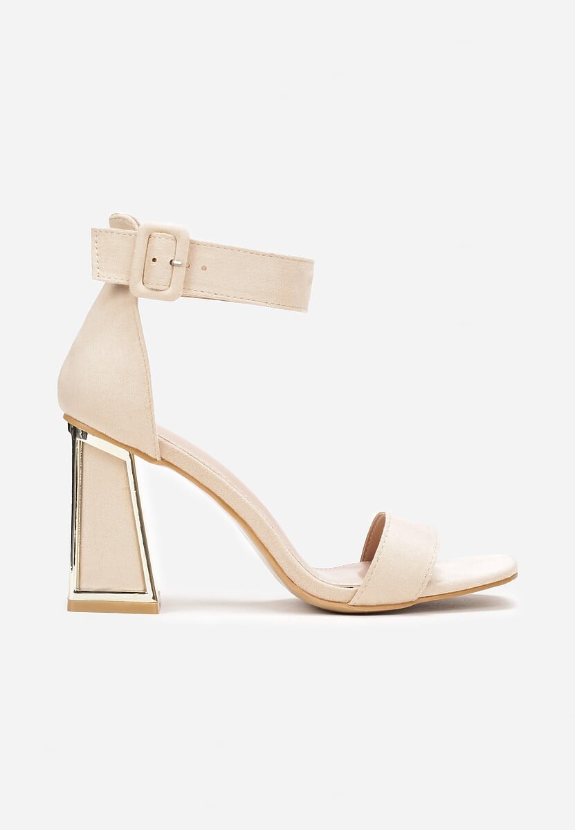 Beżowe Sandały na Słupku Honnemmi