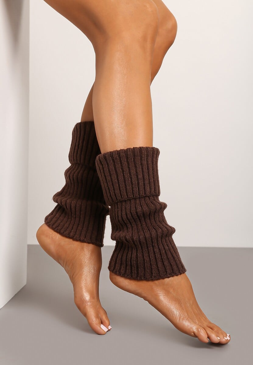 Brązowe Skarpety Getry z Ozdobnym Wywinięciem Ilamith