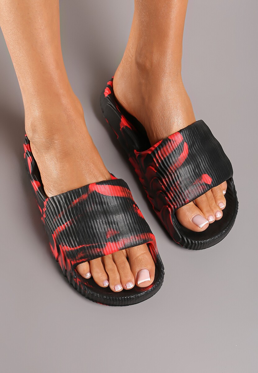 Czarno-Czerwone Klapki Typu Tie-Dye na Płaskiej Podeszwie z Pianki Tessane