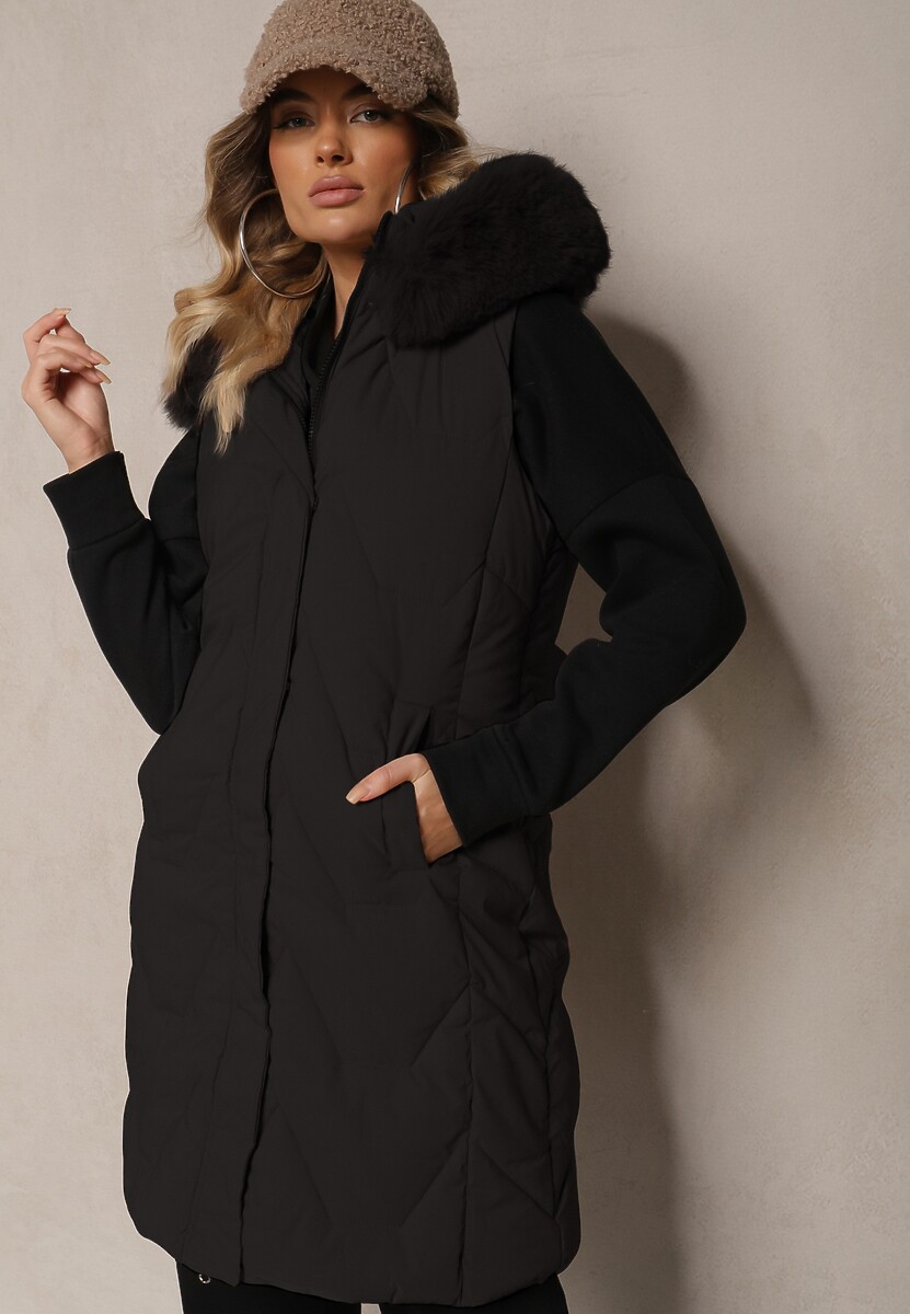 Biała Kamizelka Pikowana z Kapturem i Odczepianym Futerkiem Innaleia