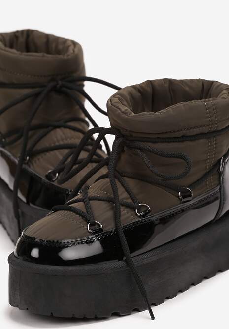 Czarno-Zielone Śniegowce na Platformie z Ozdobnym Wiązaniem Maidares