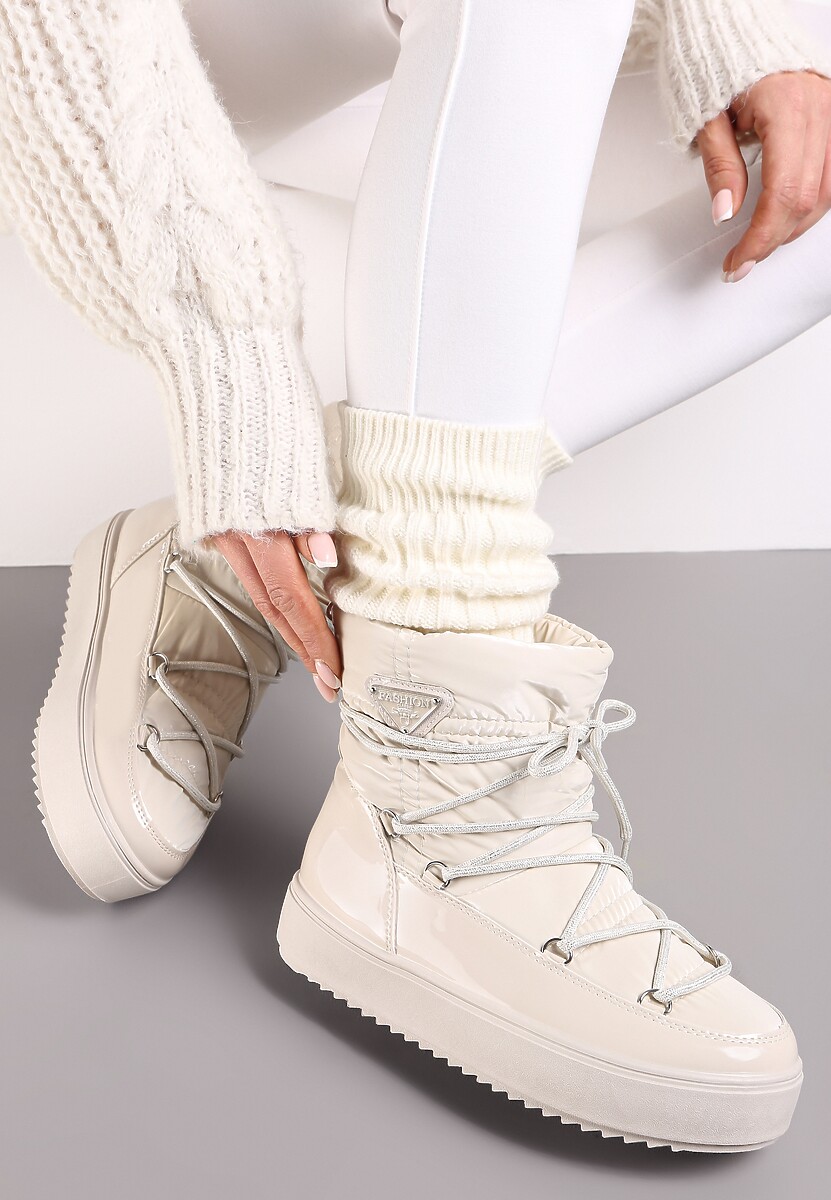 Beżowe Śniegowce z Elastycznym Sznurowaniem Reku