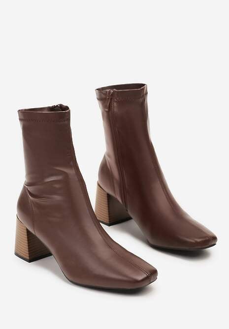 Brązowe Botki na Stożku Vices z Elastyczną Cholewką Giolaria