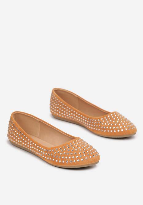 Brązowe Balerinki z Okrągłym Noskiem i Cyrkoniami Danalie