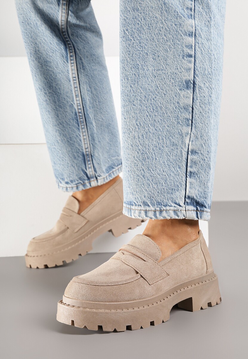 Ciemnobeżowe Wsuwane Mokasyny Vices na Platformie Dionela