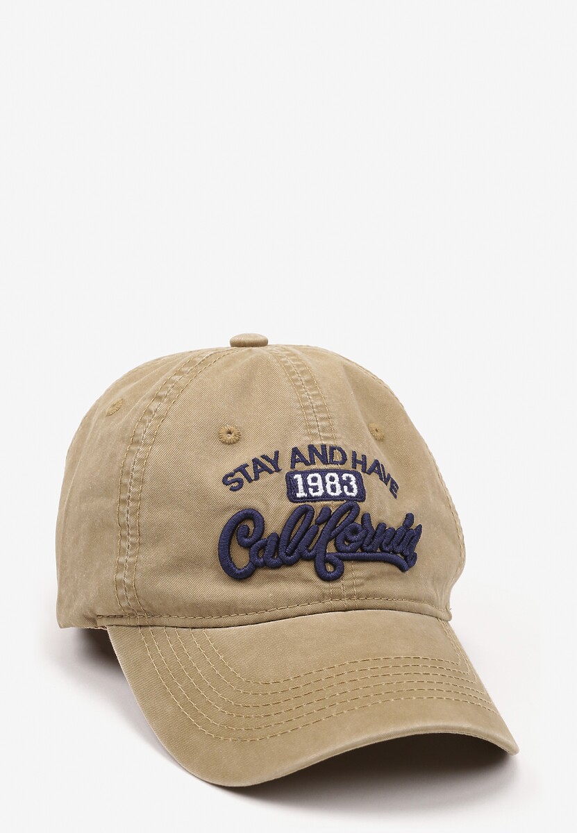 Beżowa Czapka z Daszkiem z Bawełny z Napisem Voviera