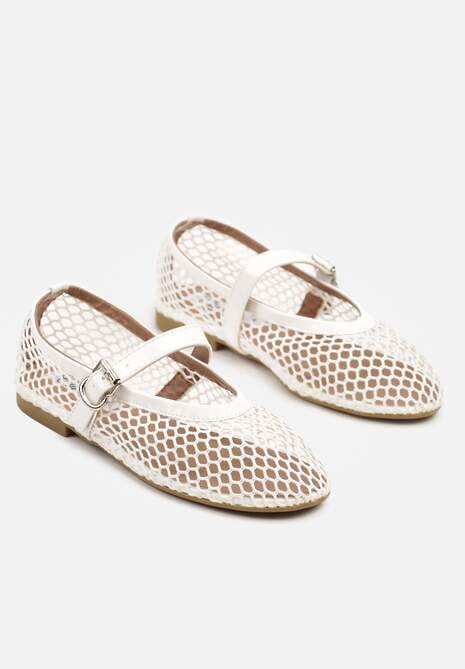 Białe Balerinki w Stylu Mary Jane z Siateczki Miltewi