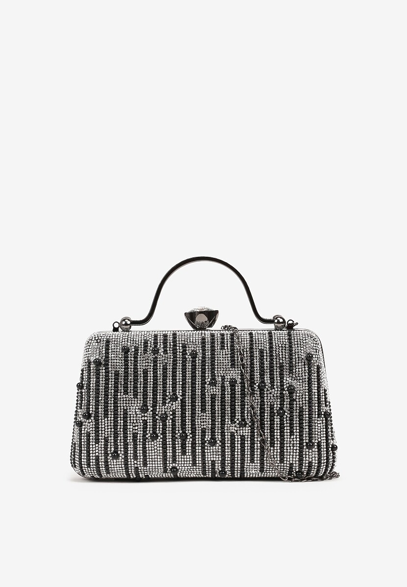 Złota Torebka Kopertówka Ozdobiona Perełkami i Cyrkoniami Fessurea