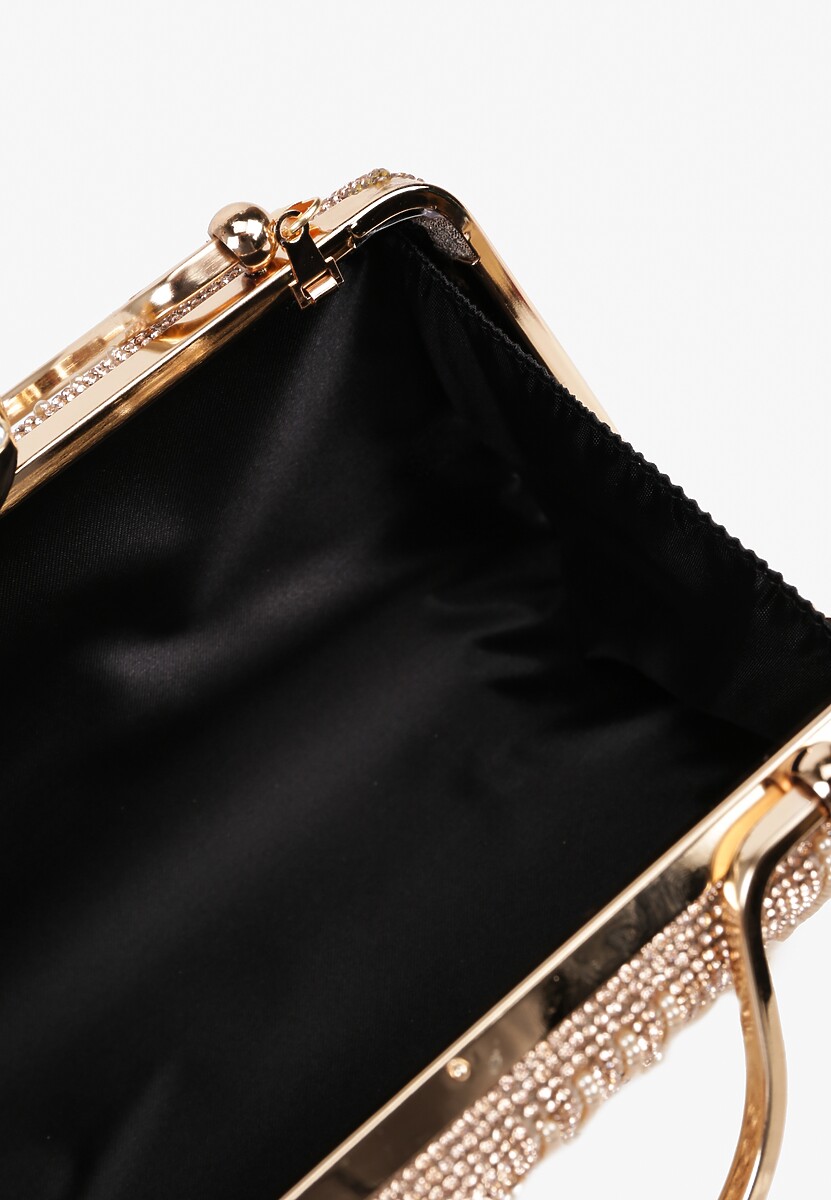 Szampańska Torebka Kopertówka Ozdobiona Perełkami i Cyrkoniami Fessurea