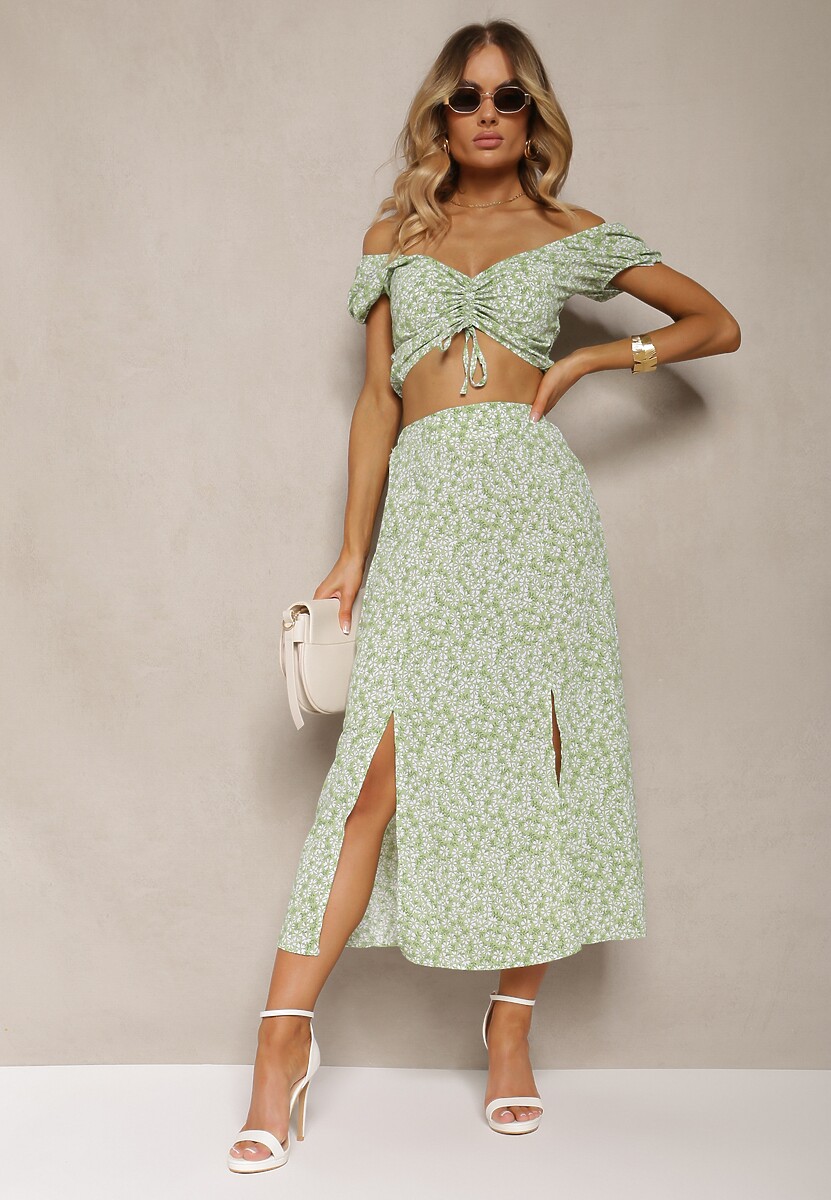 Zielony 2-częściowy Komplet z Topem i Spódnicą Lelyn