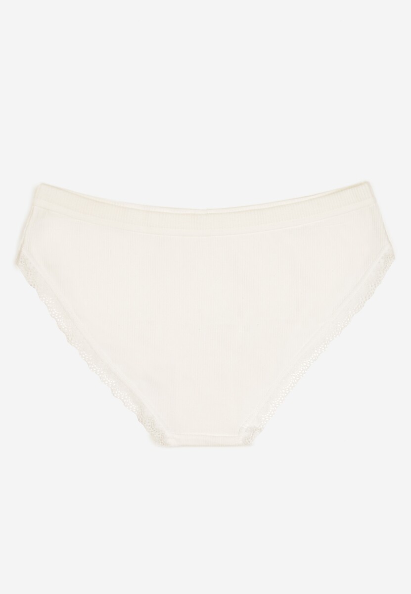 Białe Bawełniane Majtki Figi z Prążkowanego Materiału Wykończone Koronką Osivia