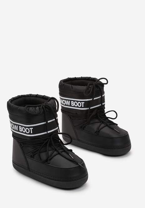 Czarne Śniegowce z Nadrukiem i Ozdobnym Wiązaniem Zulla