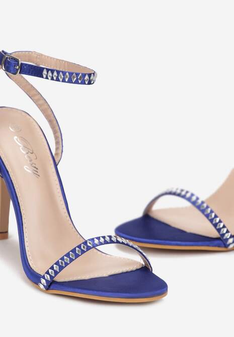 Niebieskie Sandały na Wysokiej Szpilce z Cyrkoniami Kalisa