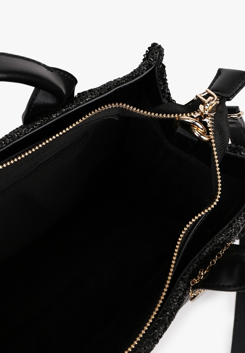 Czarna Pleciona Torebka z Biżuteryjną Ozdobą i Rączką Lanilissa