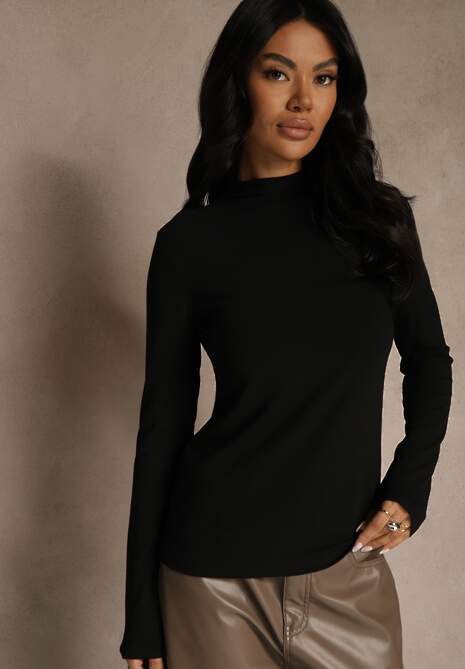 Czarna Bluzka z Bawełny z Guzikami z Tyłu Tuselia