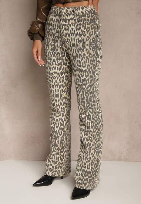 Panterkowe Jeansy Typu Dzwony z Bawełny High Waist Soparae