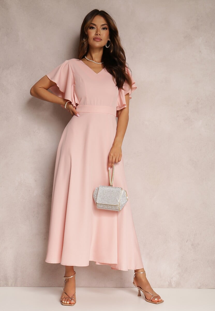 Różowa Sukienka o Rozkloszowanym Kroju z Falbanami Bouchard