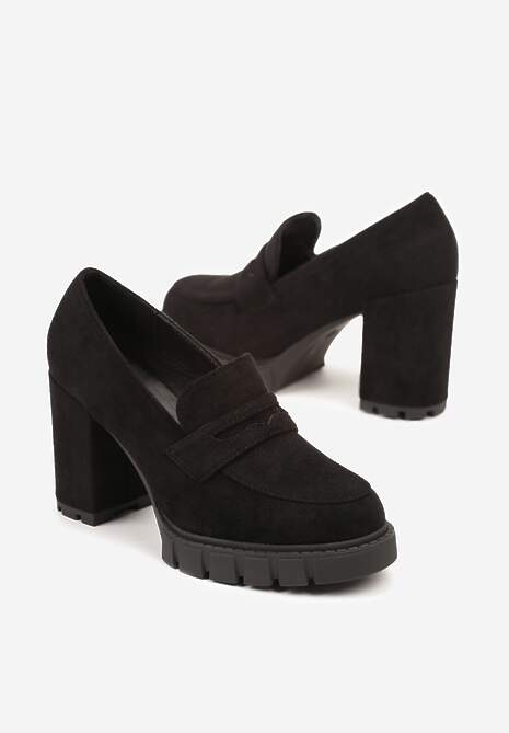 Czarne Czółenka na Słupkowym Obcasie Relialia