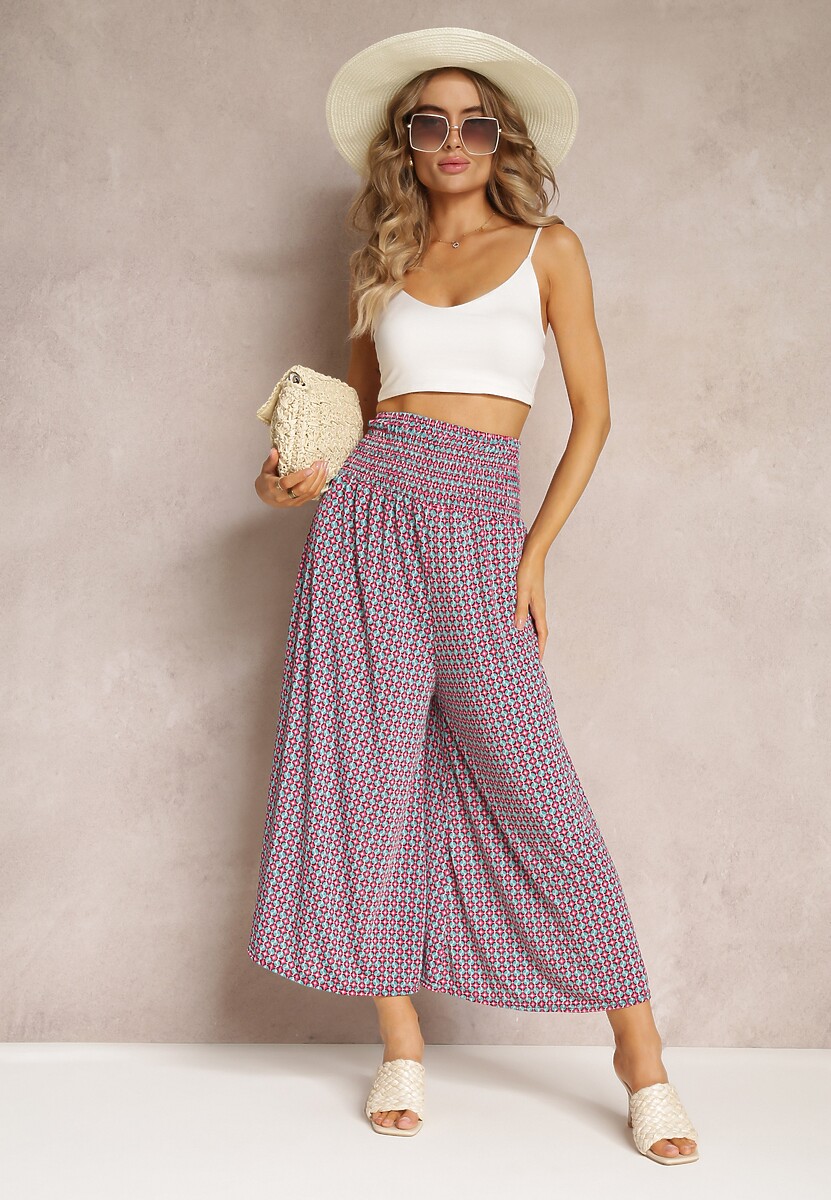 Jasnozielone Szerokie Spodnie z Gumką w Pasie Ruza