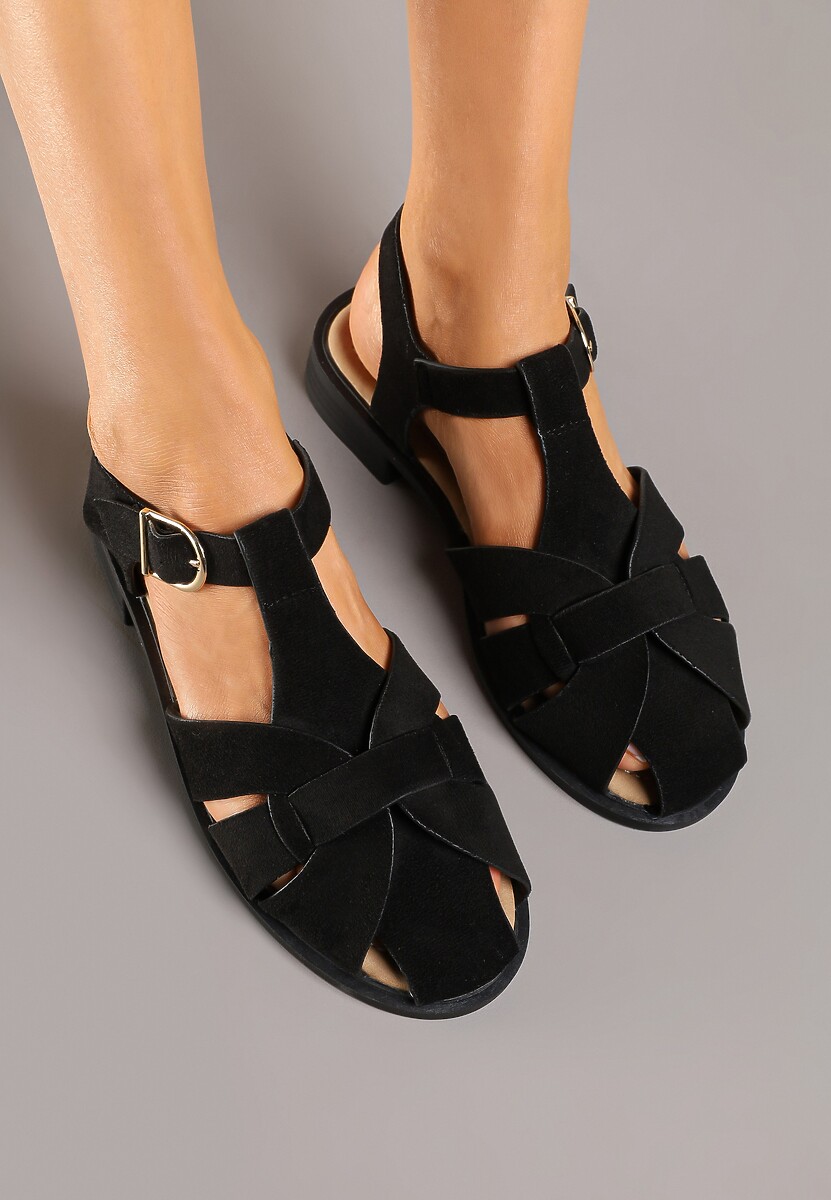 Czarne Sandały w Stylu Gladiatorek z Imitacji Zamszu Kolinella
