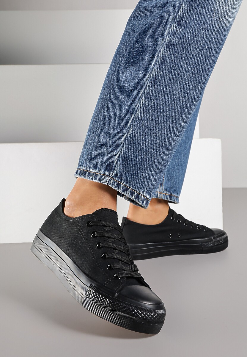 Czarne Trampki Vices na Platformie z Niską Cholewką Tiloria