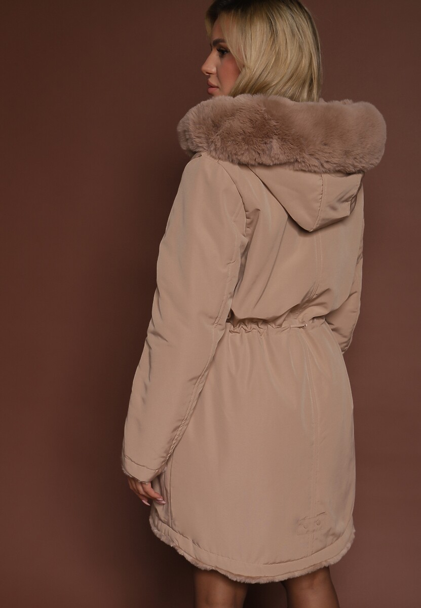 Beżowa Kurtka Parka Dwustronna z Futerkiem i Kapturem Alerisse