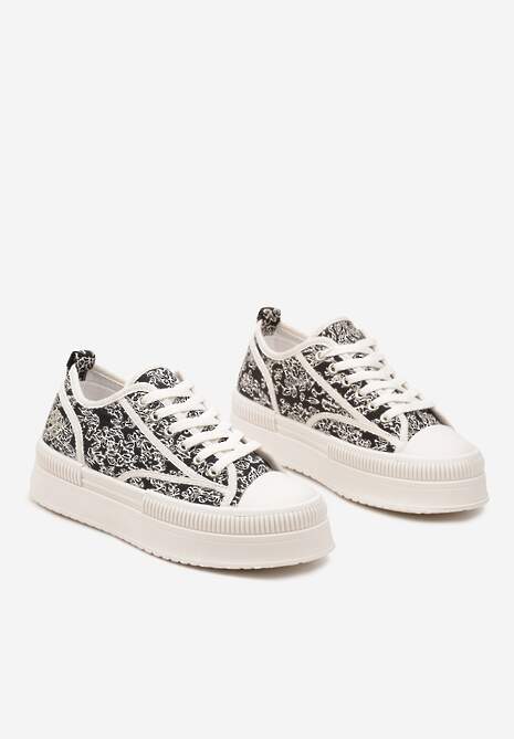 Czarno-Beżowe Trampki na Platformie z Abstrakcyjnym Wzorem Wulinea