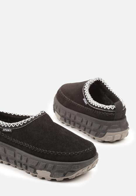 Czarne Śniegowce na Platformie z Tłoczeniem i Niską Cholewką Violova