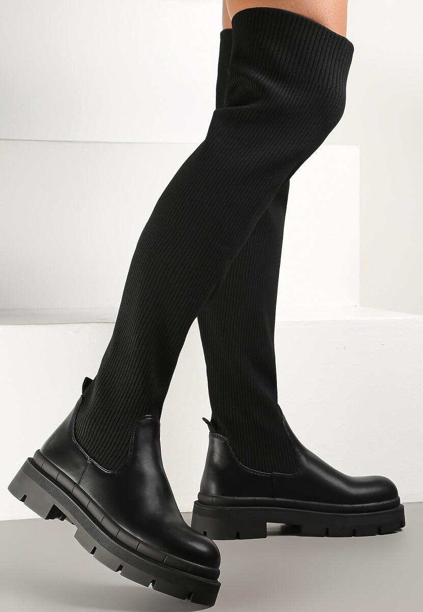 Czarne Kozaki z Elastyczną Cholewką Mildaias