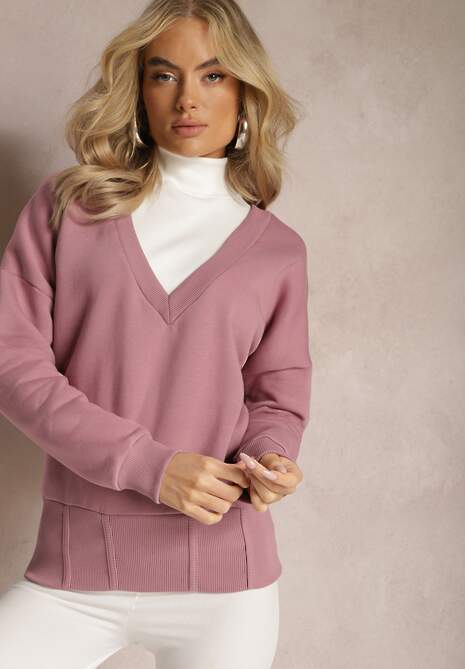 Ciemnoróżowa Bawełniana Bluza z Trójkątnym Dekoltem Hydralia