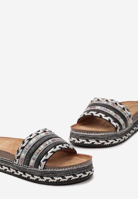 Czarne Klapki Boho z Ozdobną Plecionką i Cyrkoniami Emillia