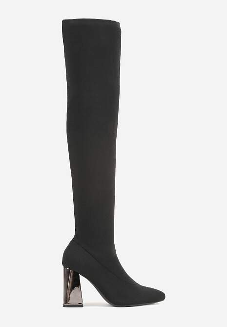 Czarne Kozaki Vices za Kolano na Metalicznym Słupku ze Skarpetkową Cholewką Neliannea