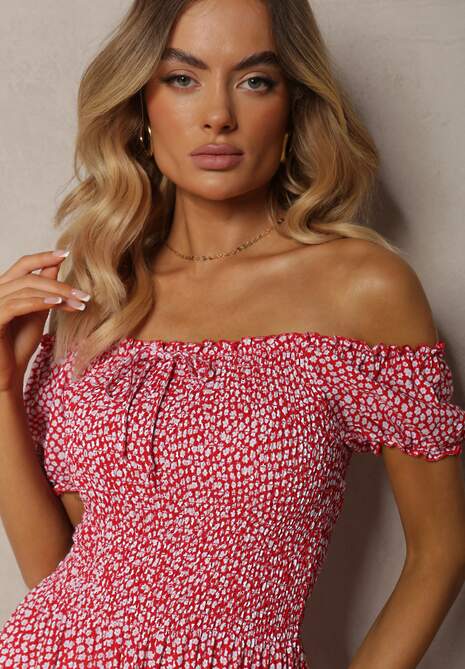 Czerwona Sukienka Midi o Fasonie Bawełnianej Hiszpanki Nairo