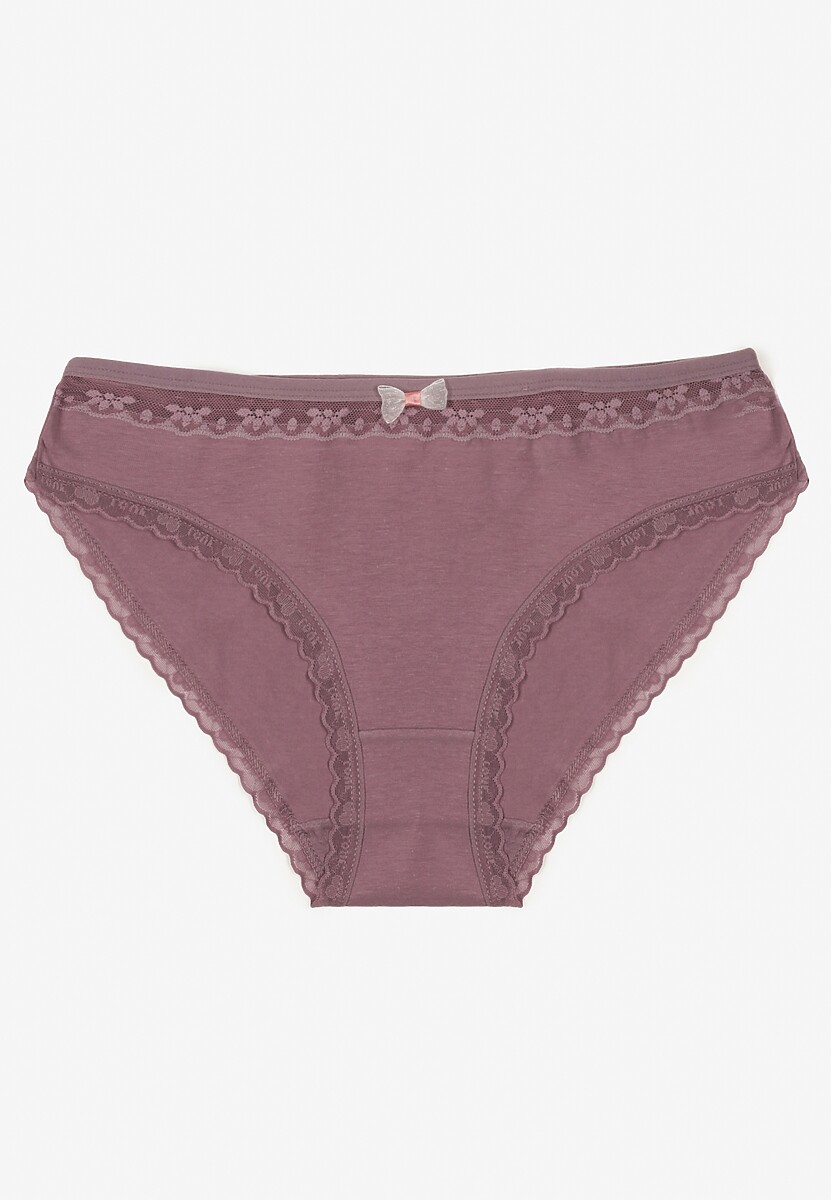 Fioletowe Majtki Figi z Bawełny Ozdobione Kokardą i Koronką Zeterie