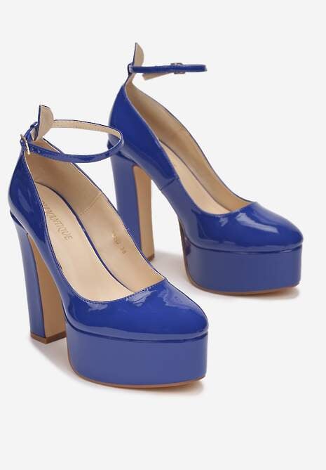 Niebieskie Czółenka Na Słupku i Platformie z Lakierowanym Wykończeniem Emersen