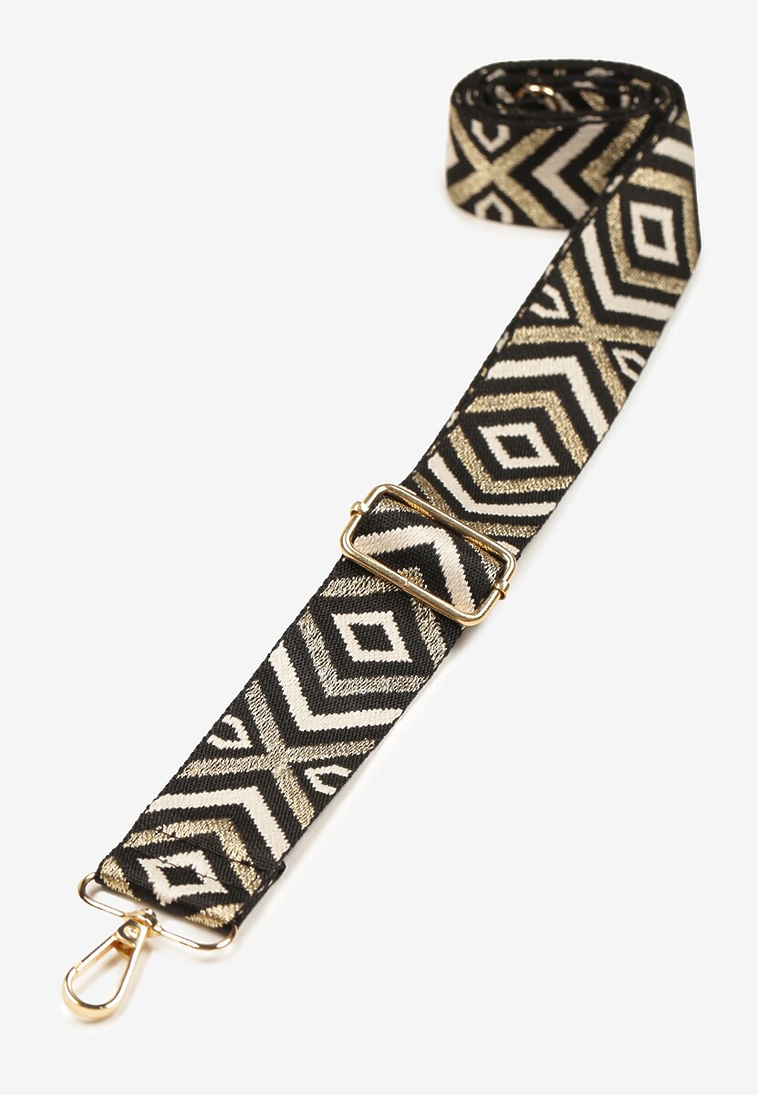 Czarny Pasek do Torebki w Geometryczny Print Sarovia