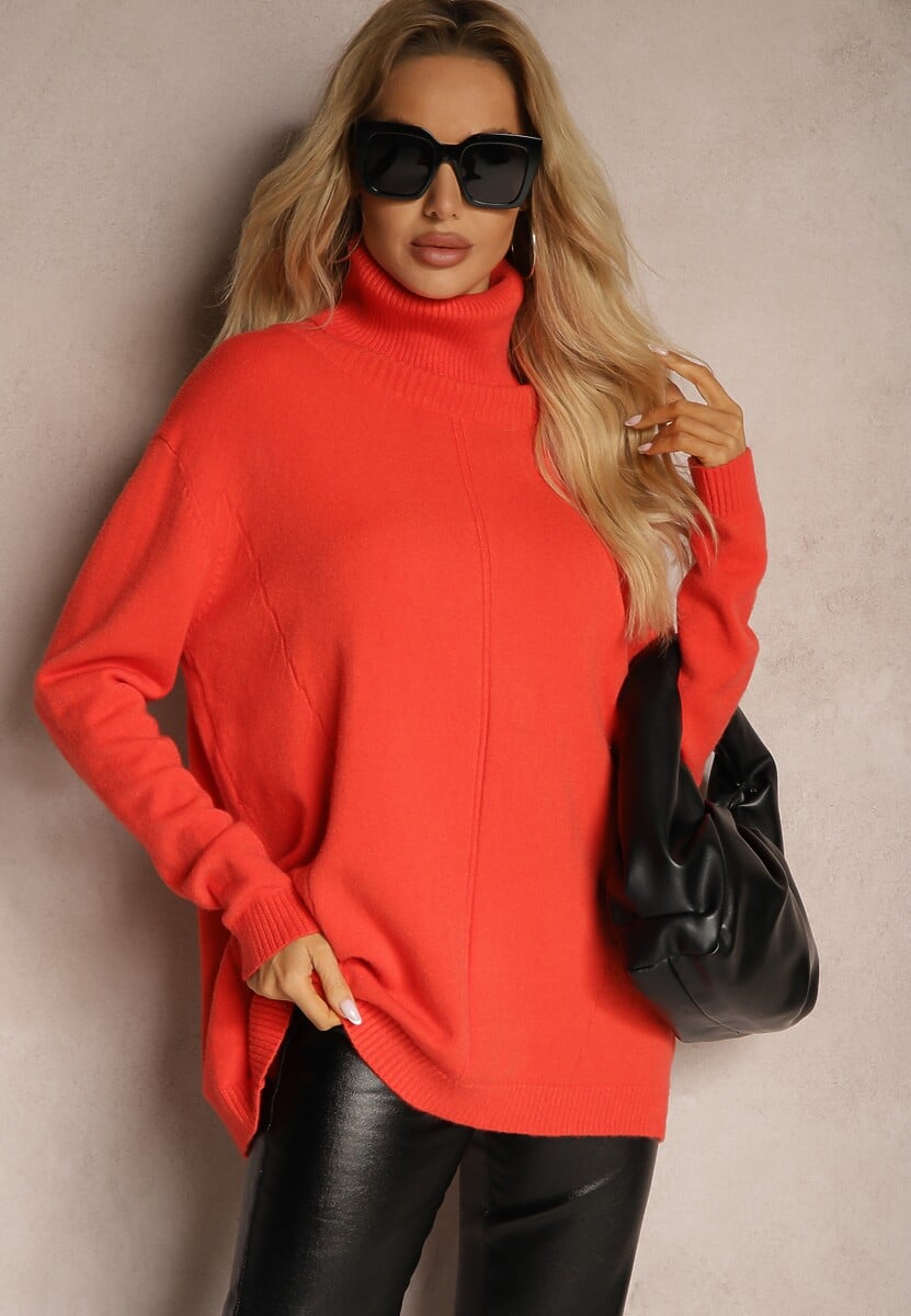 Pomarańczowy Golf o Fasonie Klasycznego Swetra z Domieszką Kaszmiru Rorilaine