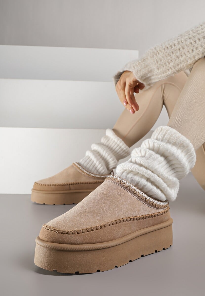 Ciemnobeżowe Śniegowce z Futrzanym Ociepleniem na Platformie Reiandea