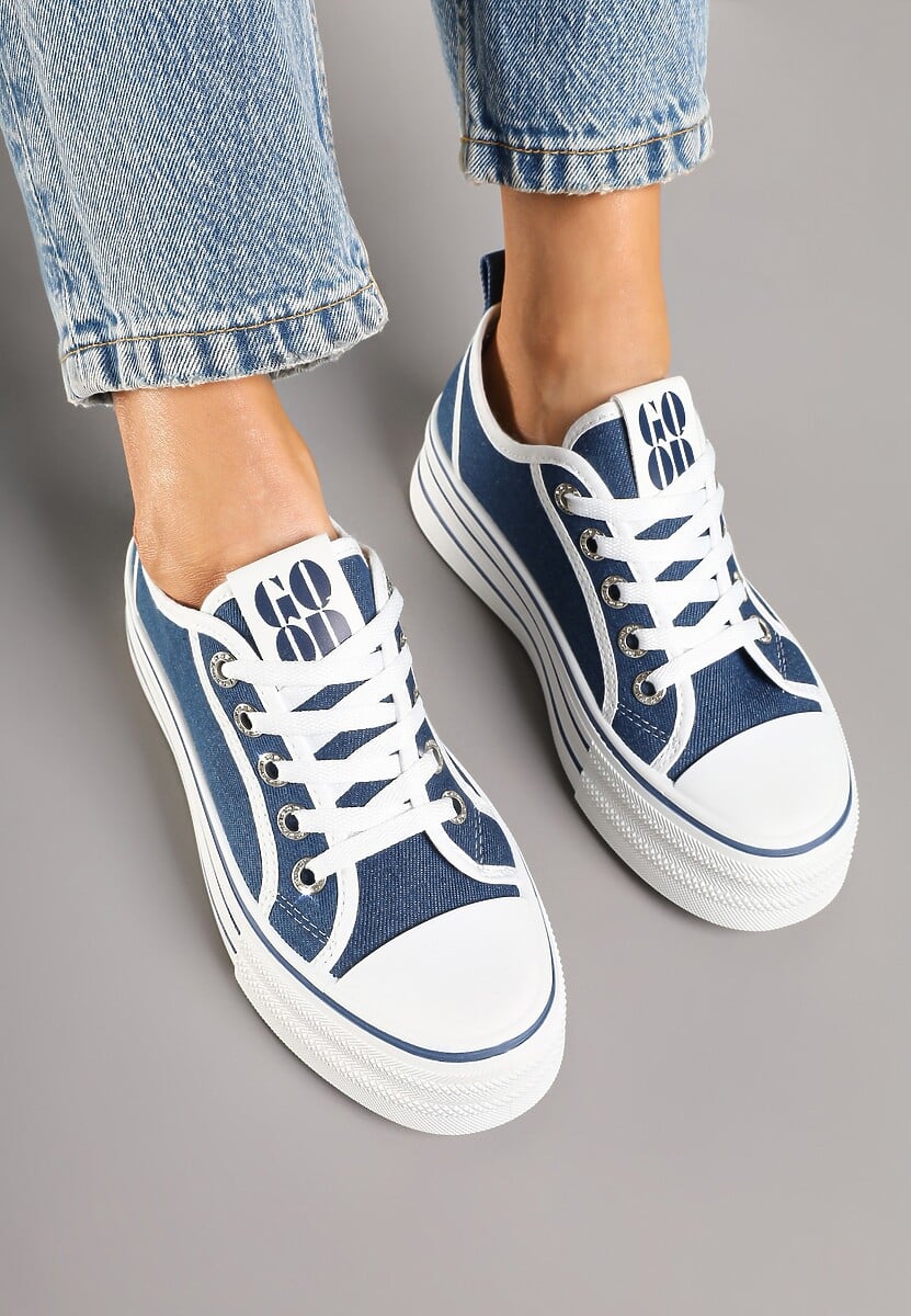 Granatowe Trampki na Platformie Ozdobione Cyrkoniami Arenoria