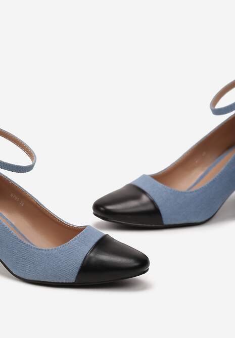 Jasnoniebieskie Czółenka na Słupku z Noskiem Typu Migdał i Sprzączką Haraldia