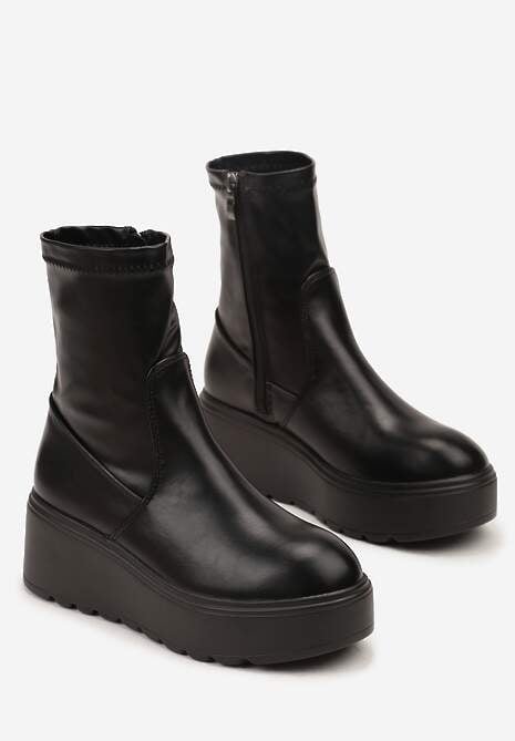 Czarne Botki Vices na Platformie w Stylu Grunge z Dopasowaną Cholewką Faleirae