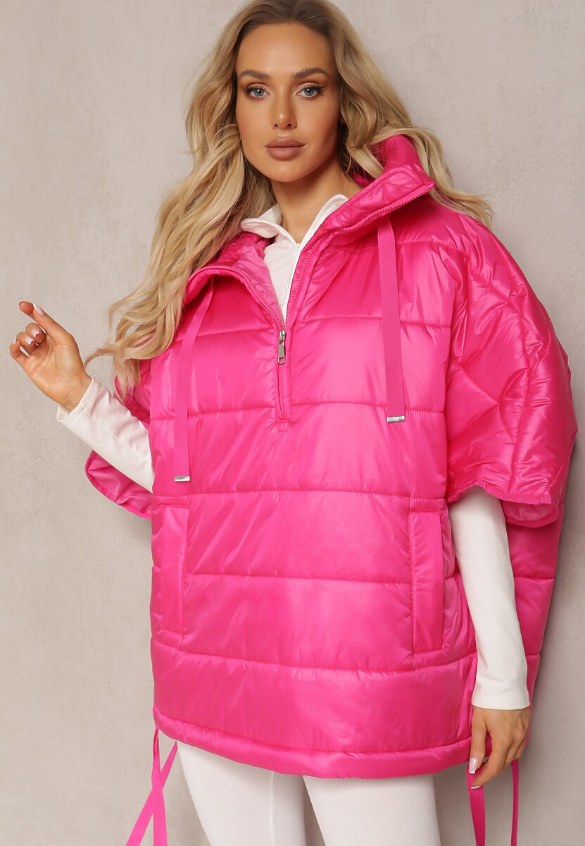 Bordowa Pikowana Kurtka z Rękawem 3/4 oraz Kapturem Wkładana przez Głowę Arisoltta