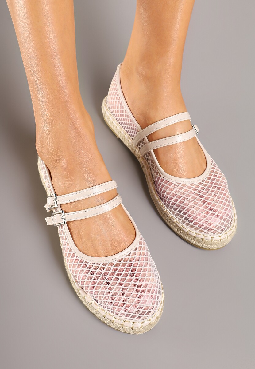 Beżowe Siateczkowe Espadryle Ozdobione Paskami i Plecionką Tullexia