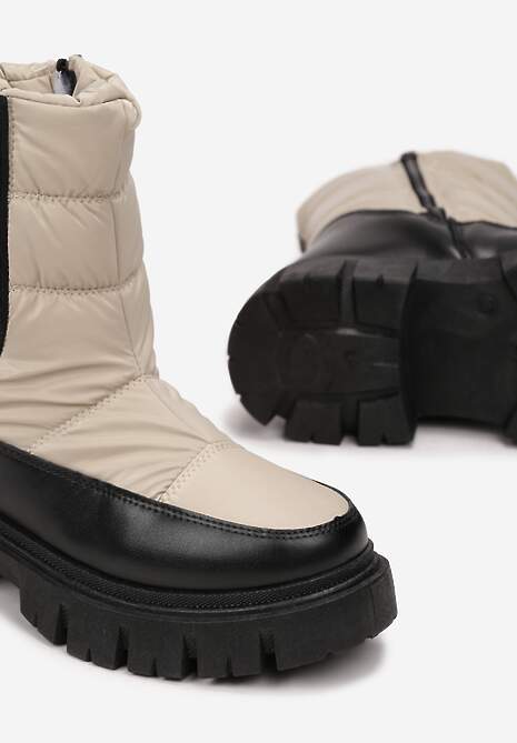 Beżowe Śniegowce Pikowane z Elastyczną Wstawką Erdrigu