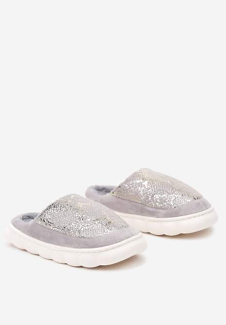 Szare Kapcie Vices na Platformie z Tłoczeniem Ozdobione Metalicznym Wzorem Zeanivra
