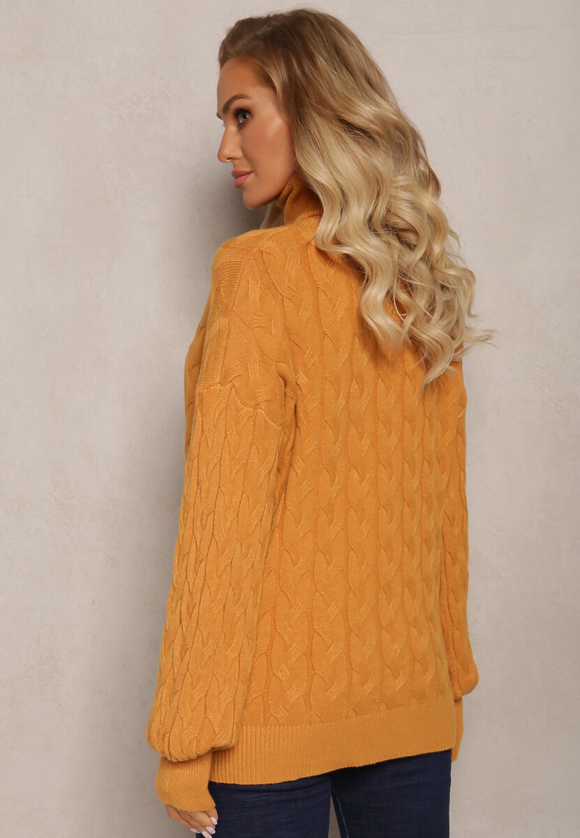 Brązowy Sweterkowy Golf o Warkoczykowym Splocie Taitusi